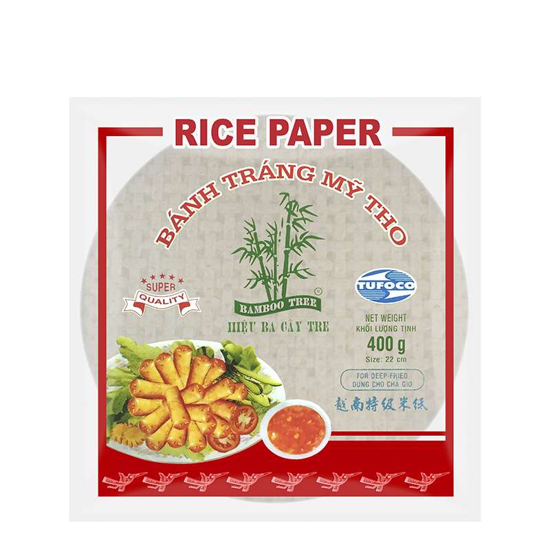 Papel de arroz para rollitos fritos - 22 cm - 400 g - Bamboo Tree