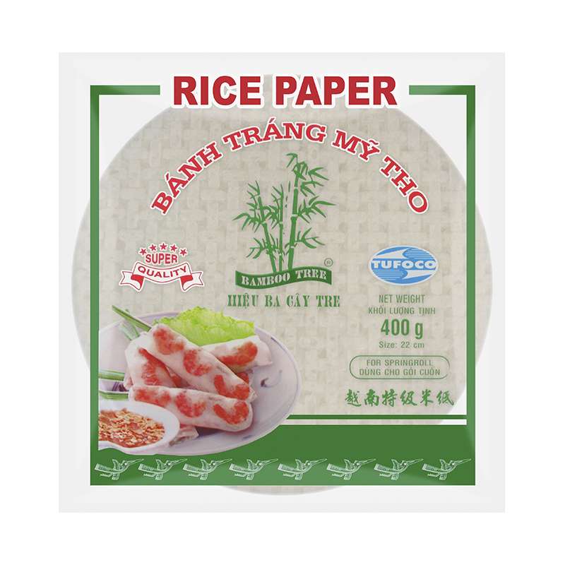 Papel de arroz para rollito vietnamita - 22cm - 400g - Bamboo Tree