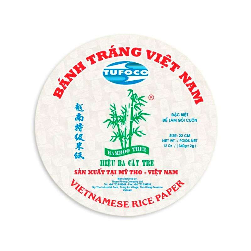 Papel de arroz para rollitos vietnamitas - 22 cm - 340g - Bamboo Tree
